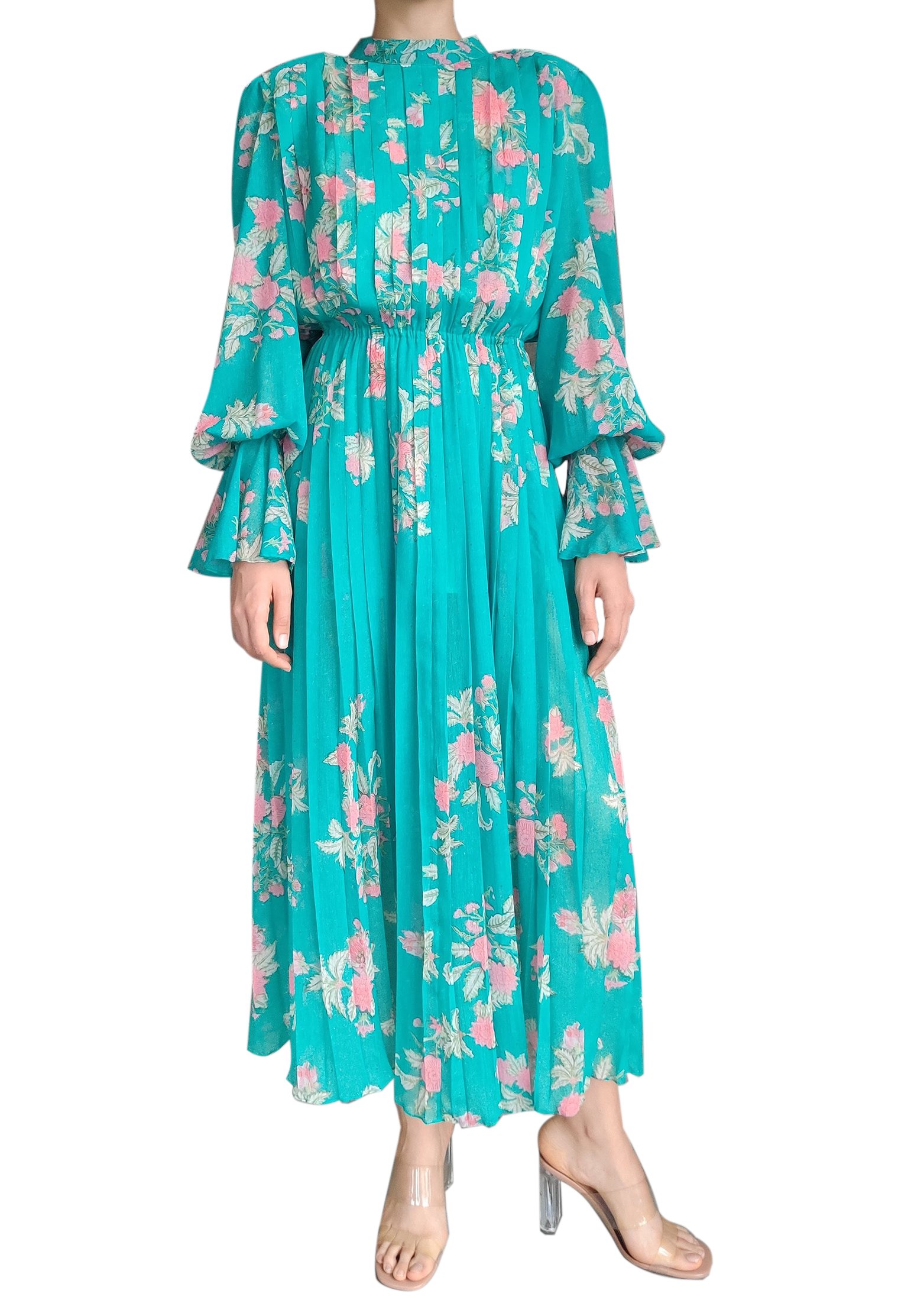 Dress HEMANT&NANDITA Color: green (Code: 748) in online store Allure